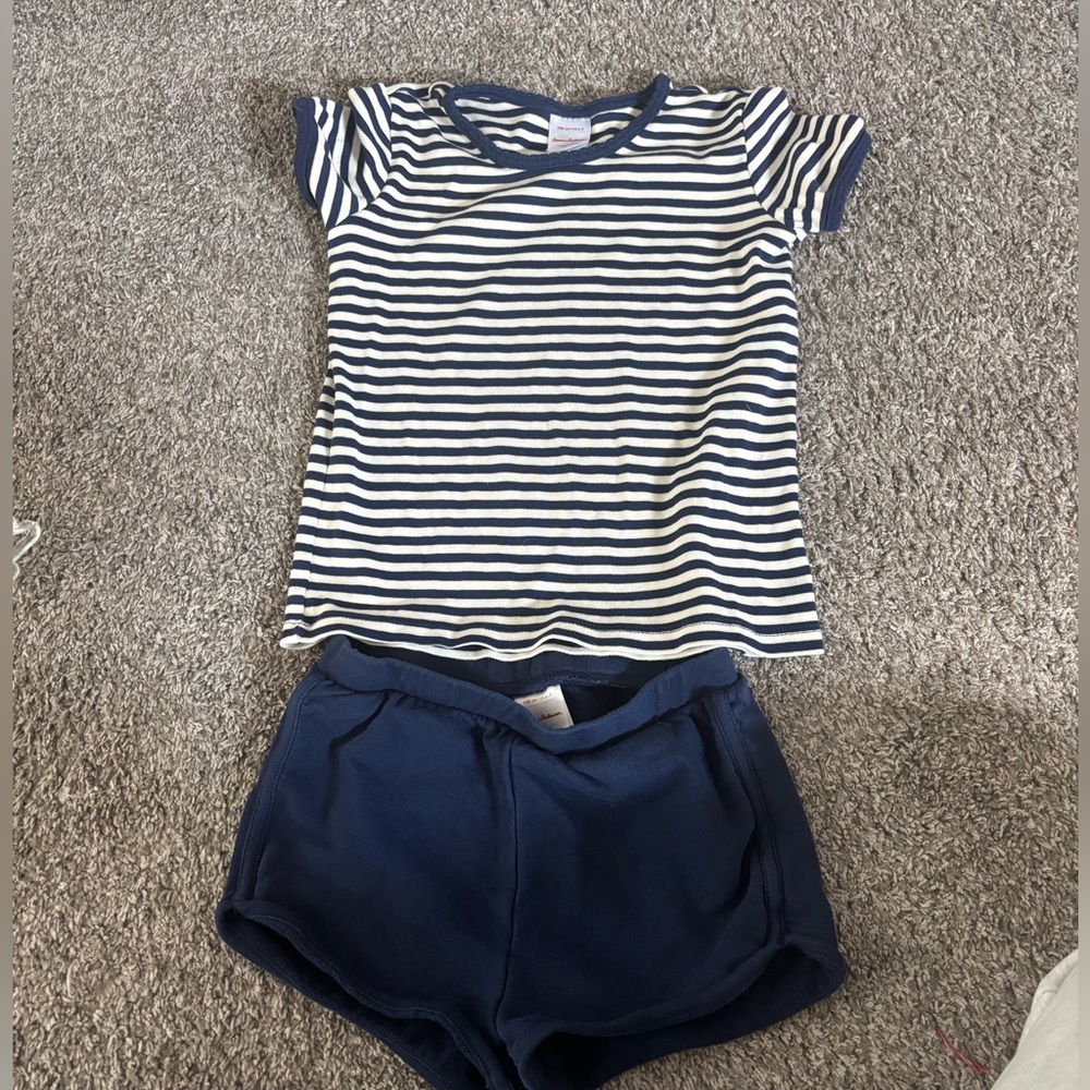 Hanna Andersson Girls Size 120 US 6/7 Blue Shirts And Striped T-shirt Set